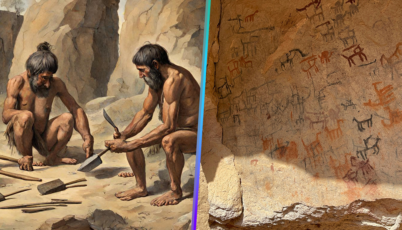 Image of Primitive Humans and cave paintings